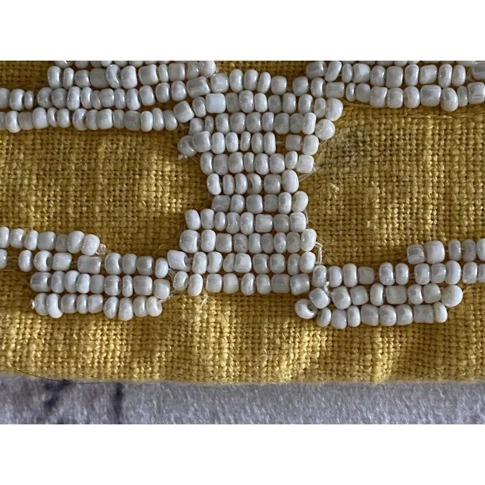Vintage Pier 1 Beaded Pillow‎ Cover Yellow Excellent Condition Logo Pull 11x11